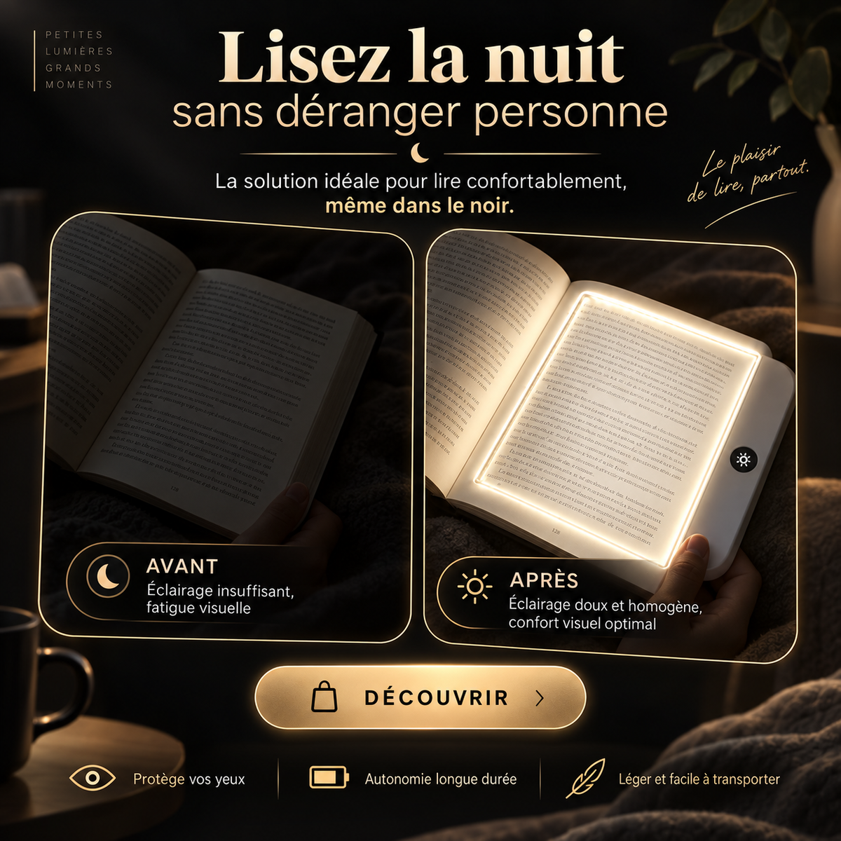 Lampe de Lecture Plate – Lisez au lit sans réveiller l'autre
